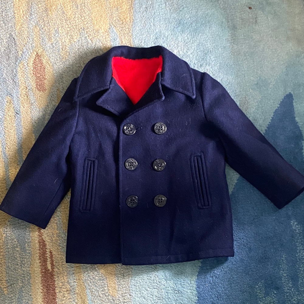 Classic Navy Kids Peacoat with Red Interior